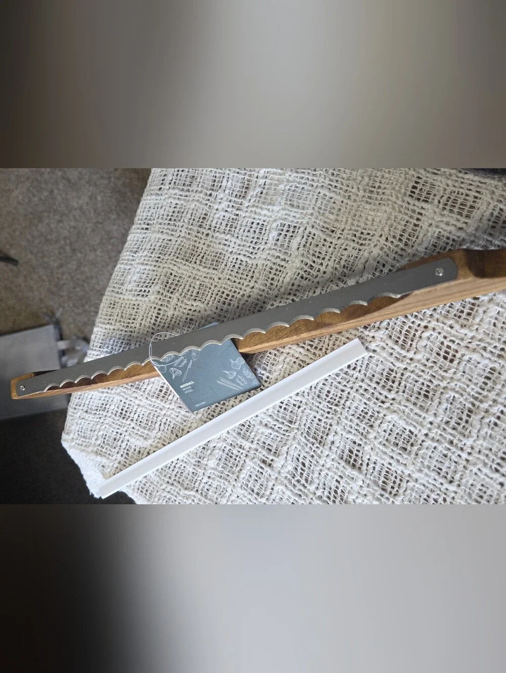 Acacia Wood Handle Bread Knife Serrated Stainless Steel Curved Artisan Kitchen